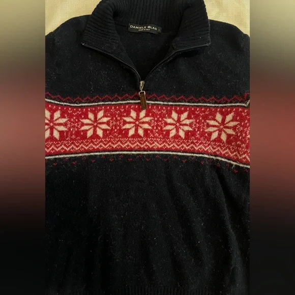 Daniele Blasi Men’s Navy and Red Wool Quarter Zip Sweater Size L - Picture 3 of 8